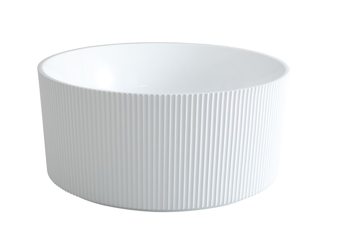 Como fluted round freestanding bath in a styled bathroom