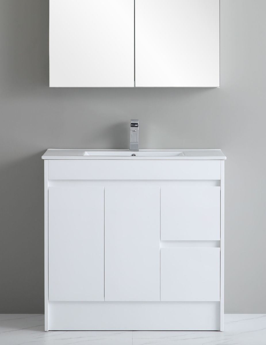 Polar freestanding vanity with a mirror cabinet